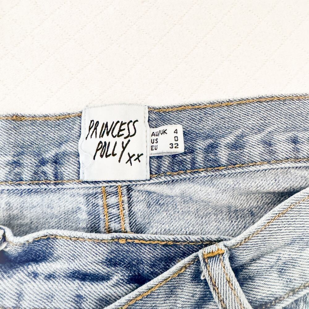 Princess Polly Assymetric Button Front Straight Light Wash Denim Jeans Size 0 - Picture 5 of 9